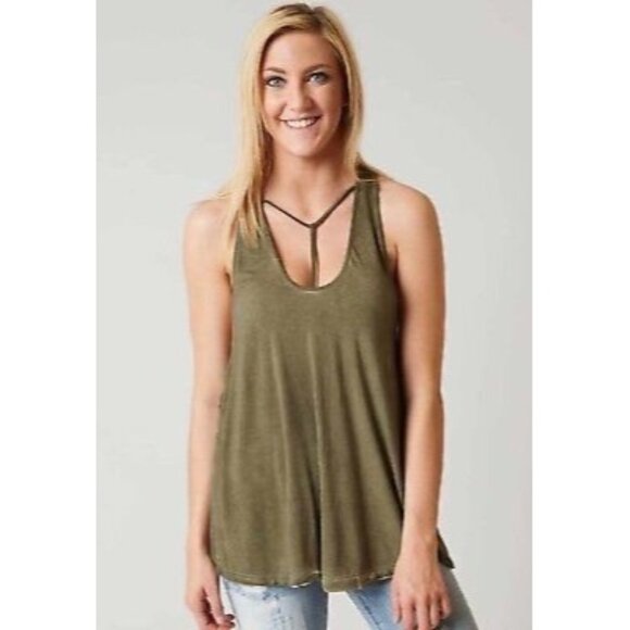 Free People Tops - Free People We The Free Olive Green Distressed Strappy Tank Top
